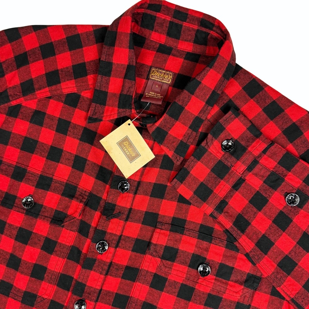 Dickies 1922 Buffalo Check Flannel Shirt Men L Red Black Dickies Best Button USA